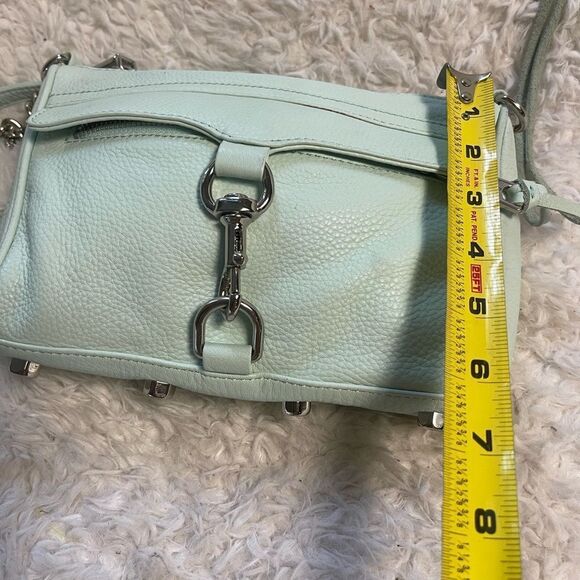 Rebecca Minkoff Mini Mac Crossbody Bag Leather mint green Chain Strap Studded - Picture 8 of 16